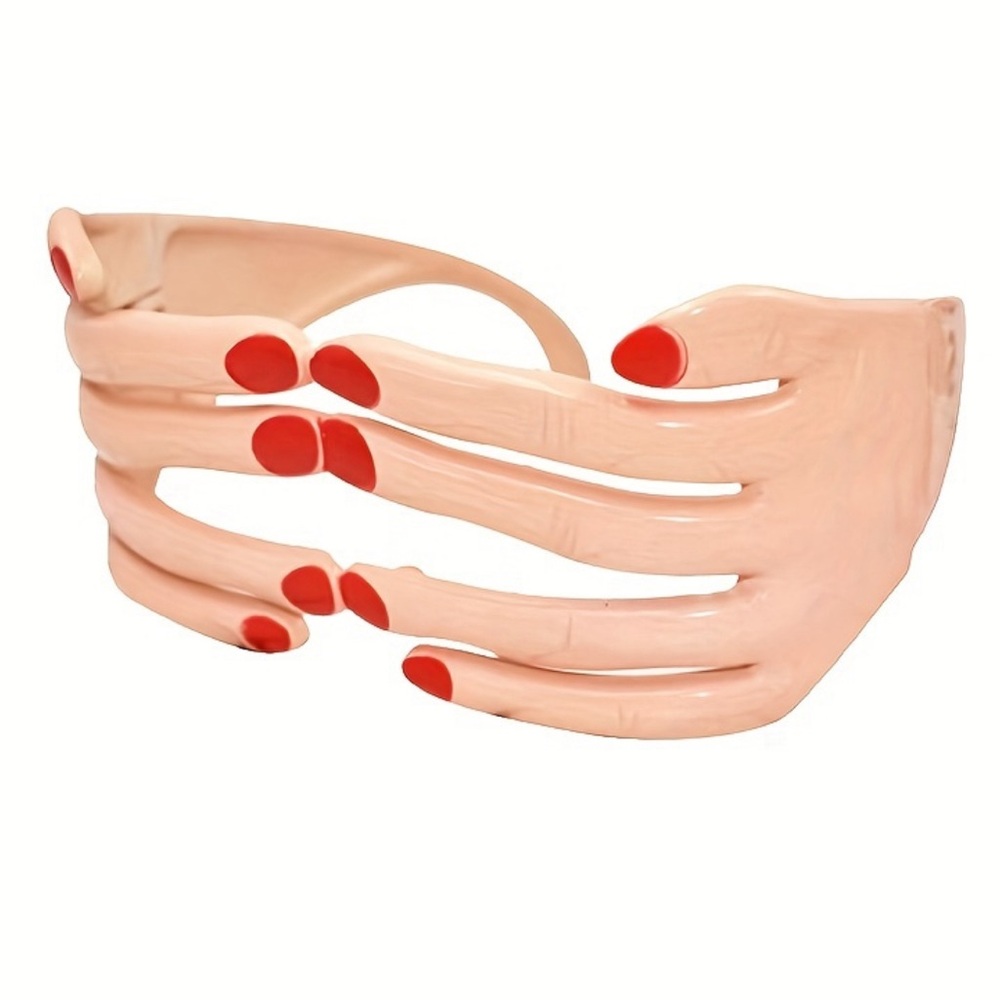 Hand-Shaped Sunglasses with Red Accents
